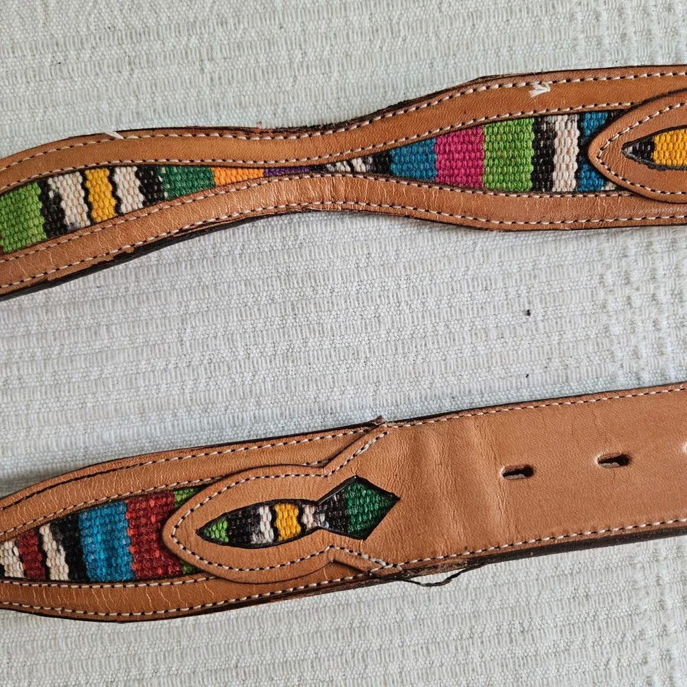 Nocona Multicolor Woven Inset Leather‎ Belt Sz 34 Tan Brown